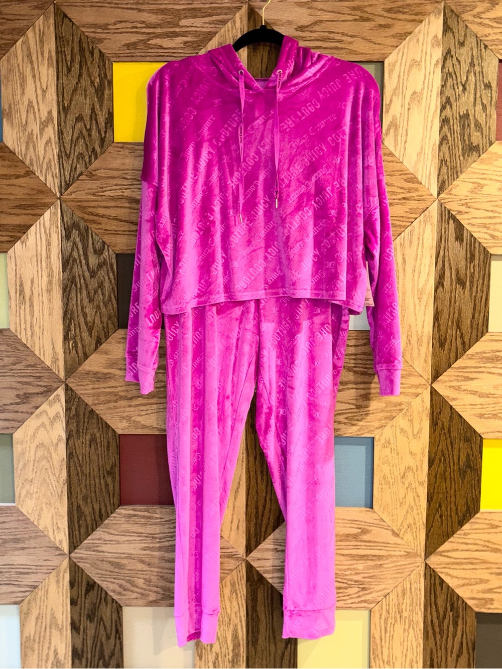 NWT Juicy Couture Velour Sleepwear Magenta Embossed Logo 2-Pc Lounge Set Sz XL